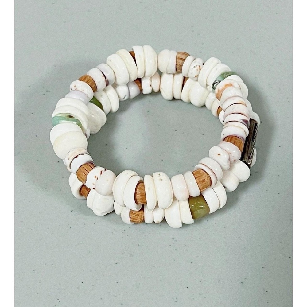 White Puka Shells Beads Beaded Jade Gemstone Crystal Cuff Bracelet Jewelry 🐚